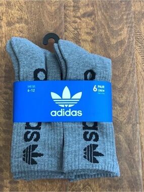 adidas Gray Crew Athletic Socks - 6 Pair Pack